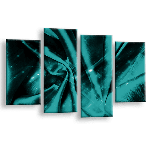 Abstract Wall Art Print Teal Grey Stripes Swirls Framed Split Panel Picture Ready to Hang
