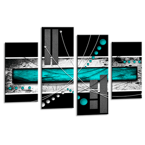Abstract Wall Art Print Teal White Black Stripes Framed Split Picture Ready to Hang