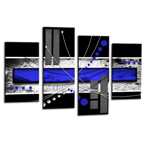 Abstract Wall Art Print White Blue Black Stripes Framed Split Picture Ready to Hang