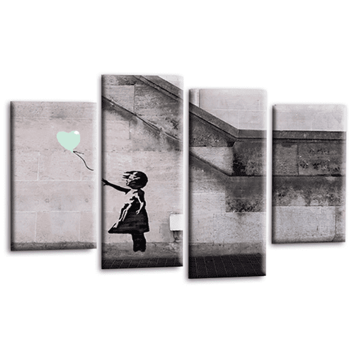 Banksy Balloon Art Print Duck Egg Heart Girl Framed Split Graffiti Canvas Picture Ready to Hang