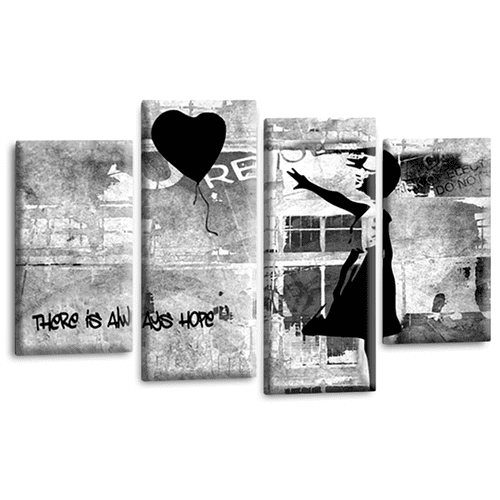 Banksy Balloon Wall Art Print Black Girl Heart Framed Split Canvas Picture Ready to Hang
