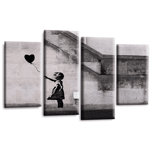Banksy Balloon Wall Art Print Black Heart Girl Framed Split Canvas Picture Ready to Hang