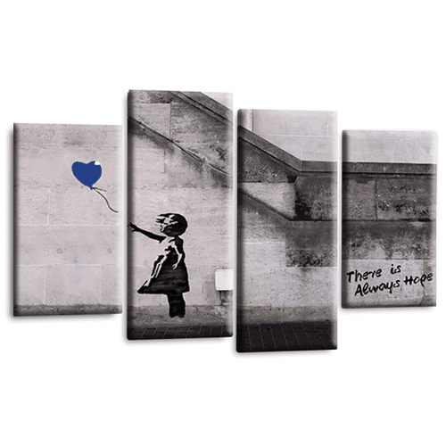 Banksy Balloon Wall Art Print Blue Heart Girl Framed Graffiti Split Canvas Picture Ready to Hang