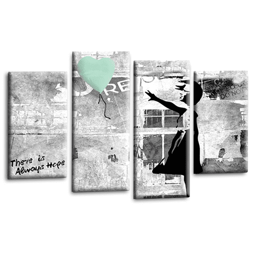 Banksy Balloon Wall Art Print Duck Egg Heart Graffiti Girl Framed Split Canvas Picture Ready to Hang