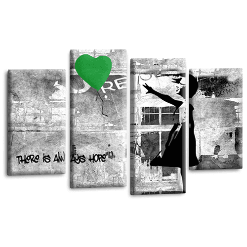 Banksy Balloon Wall Art Print Green Heart Girl Framed Graffiti Split Canvas Picture Ready to Hang