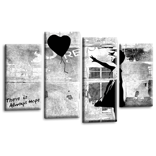 Banksy Balloon Wall Art Print Heart Black Girl Framed Split Canvas Picture Ready to Hang