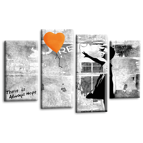 Banksy Balloon Wall Art Print Orange Heart Girl Graffiti Framed Split Canvas Picture Ready to Hang