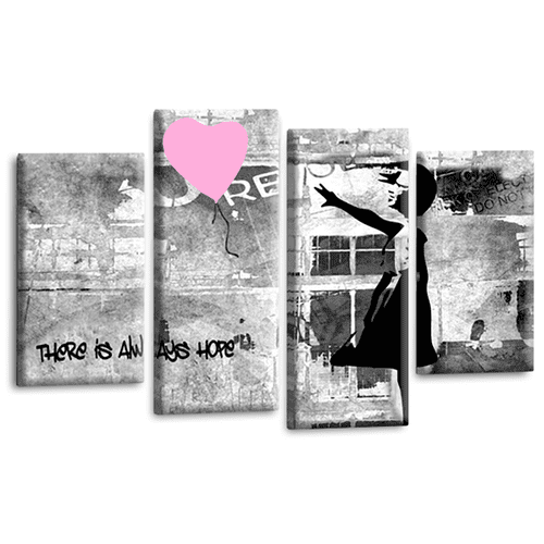 Banksy Balloon Wall Art Print Pink Heart Girl Framed Graffiti Split Canvas Picture Ready to Hang