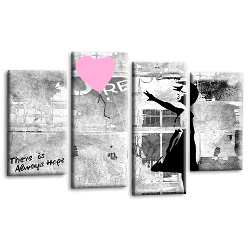Banksy Balloon Wall Art Print Pink Heart Girl Graffiti Framed Split Canvas Picture Ready to Hang