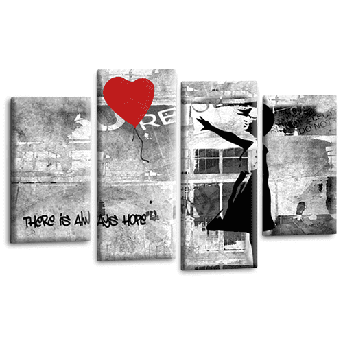 Banksy Balloon Wall Art Print Red Heart Girl Framed Graffiti Split Canvas Picture Ready to Hang