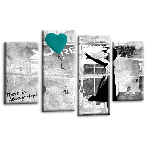 Banksy Balloon Wall Art Print Teal Heart Girl Graffiti Framed Split Canvas Picture Ready to Hang