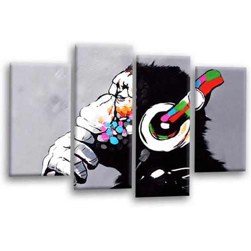 Banksy DJ Monkey Wall Art Print Framed Graffiti Split Canvas Picture Ready to Hang