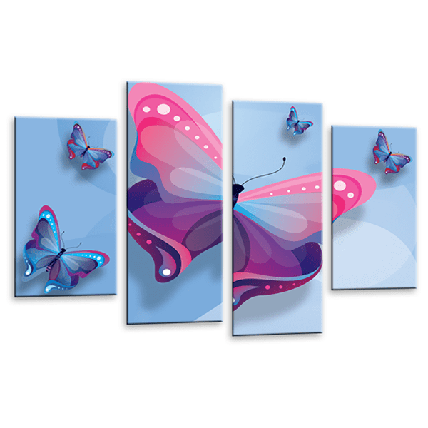 Butterfly Love Heart Wall Art Print Blue Pink Framed Split Canvas Picture Ready to Hang