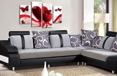 Butterfly Love Heart Wall Art Print Red White Framed Split Canvas Picture Ready to Hang