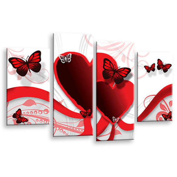 Butterfly Love Heart Wall Art Print Red White Framed Split Canvas Picture Ready to Hang