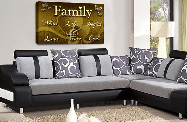 Family Love Wall Art Print Brown Cream Quote Framed Canvas Picture Ready to Hang