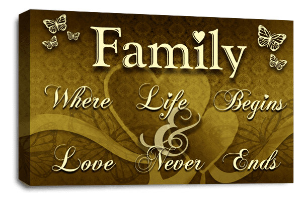 Family Love Wall Art Print Brown Cream Quote Framed Canvas Picture Ready to Hang