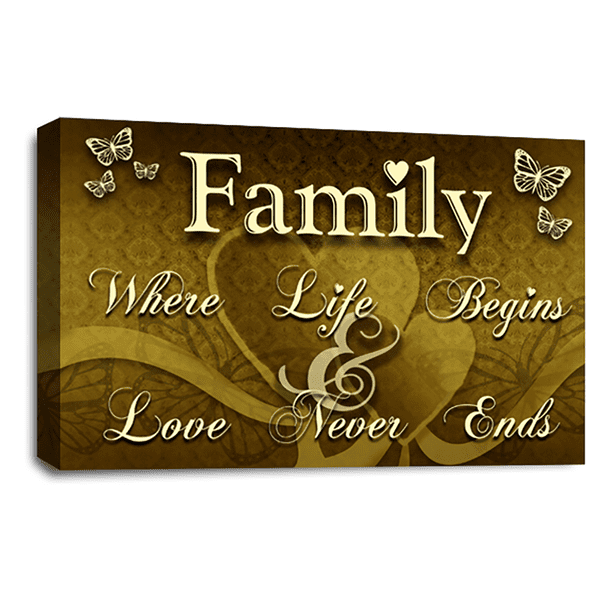 Family Love Wall Art Print Brown Cream Quote Framed Canvas Picture Ready to Hang