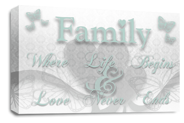 Family Love Wall Art Print Duck Egg White Quote Framed Canvas Picture Ready to Hang