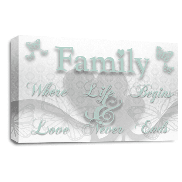 Family Love Wall Art Print Duck Egg White Quote Framed Canvas Picture Ready to Hang