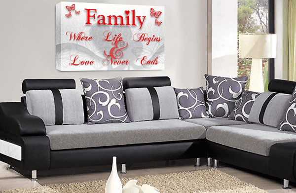 Family Love Wall Art Print Red White Quote Framed Canvas Picture Ready to Hang