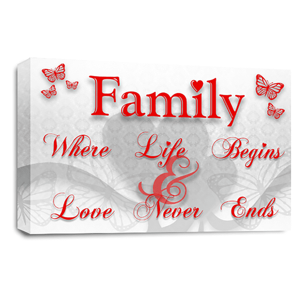 Family Love Wall Art Print Red White Quote Framed Canvas Picture Ready to Hang