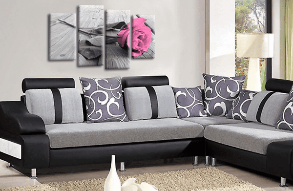 Floral Pink Rose Wall Art Print Grey White Love Flower Canvas Split Panel Picture Ready to Hang