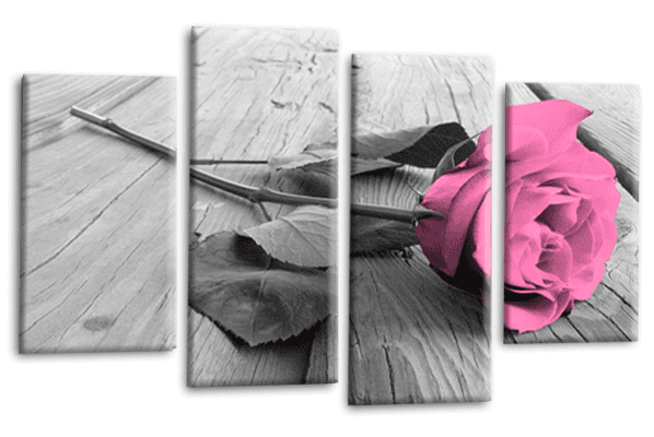 Floral Pink Rose Wall Art Print Grey White Love Flower Canvas Split Panel Picture Ready to Hang