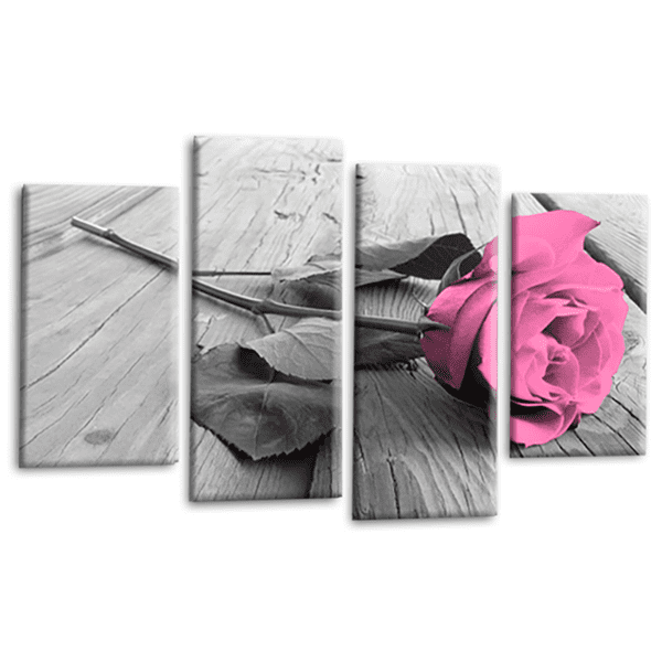 Floral Pink Rose Wall Art Print Grey White Love Flower Canvas Split Panel Picture Ready to Hang