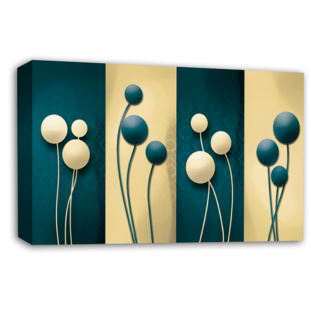 Floral Rose Art Print Teal Cream Flower Wall Picture Ready to Hang