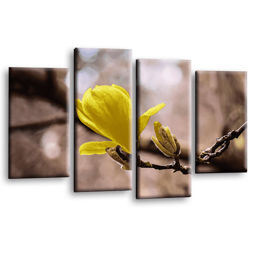 Floral Rose Wall Art Print Yellow Cream Framed Split Canvas Picture Ready to Hang