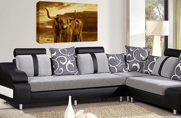 Highland Cow Stag Wall Art Scottish Animal Canvas Picture Print Brown Cream