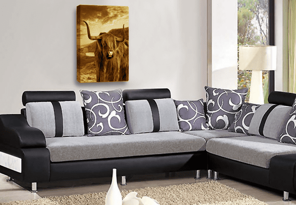 Highland Cow Stag Wall Art Scottish Animal Canvas Picture Print Cream Brown