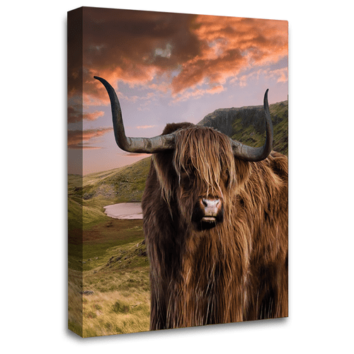 Scottish Highland Cow Wall Art Print Brown Grey Stag Animal Deer Canvas Picture