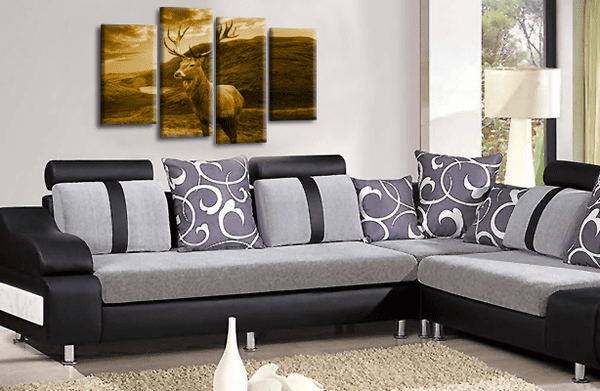 Scottish Highland Stag Wall Art Print Brown Cream Animal Deer Framed Split Canvas Picture