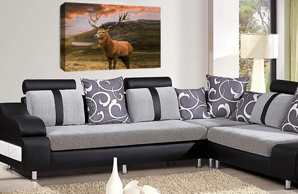 Scottish Highland Stag Wall Art Print Brown Grey White Animal Deer Framed Canvas Panel Picture