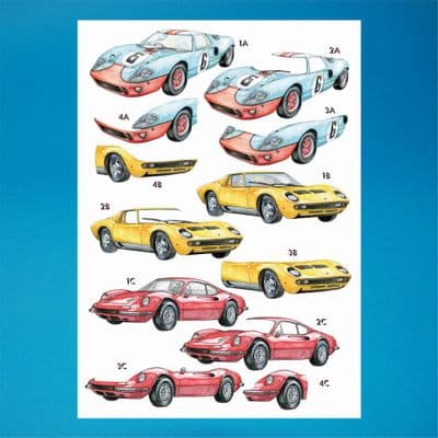 3D Die Cut Decoupage A4 Sheet - Sports Cars