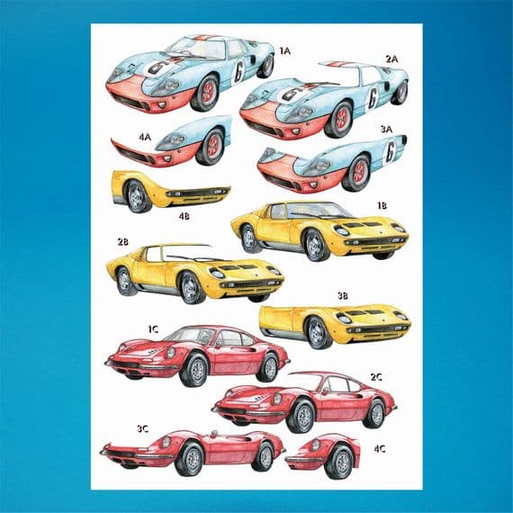 3D Die Cut Decoupage A4 Sheet - Sports Cars