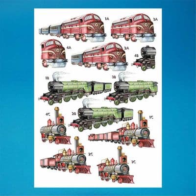 3D Die Cut Decoupage A4 Sheet - Trains