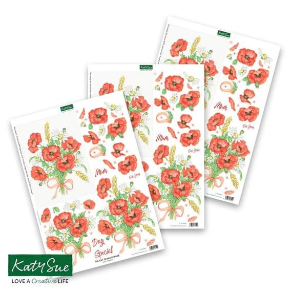 Katy Sue Die-Cut Decoupage - Cornfield Poppies (Pack of 3)