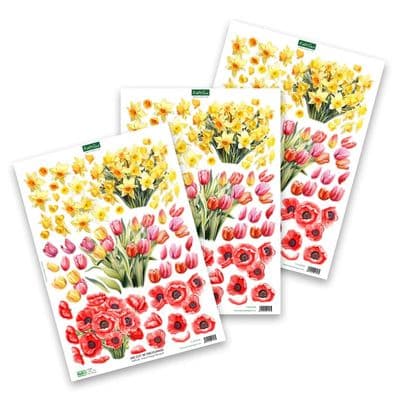 Katy Sue Die-Cut Decoupage - Daffodil, Tulip & Poppy Bouquet (Pack of 3)