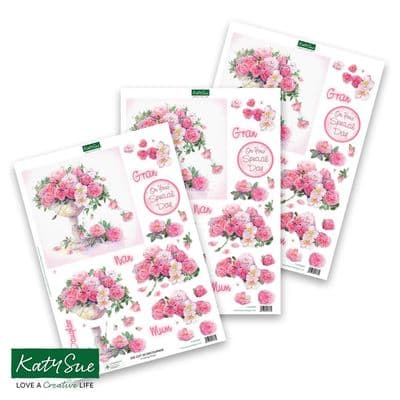 Katy Sue Die-Cut Decoupage - Tumbling Rose (Pack of 3)