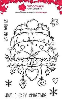 Woodware Christmas Stamp - Woolly Hat Robins
