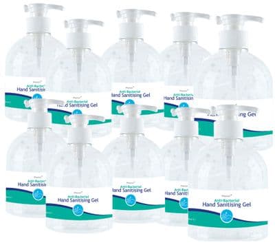 10 x 500ml Hand Sanitising Gel Pump Bottle - Quick Drying Sanitiser Gel