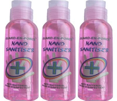 3 x 100 ML GUARD-EN-FORCE 70% Alcohol Hand Sanitiser  Anti-Bacterial  Hand Wash - Kills 99.9% Germs