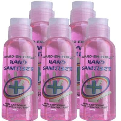 5 x 100 ML GUARD-EN-FORCE 70% Alcohol Hand Sanitiser  Anti-Bacterial Hand Wash - Kills 99.9% Germs