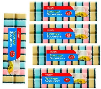 5 X 20 PACK of KITCHEN SPONGE SCOURERS - Kitchen dish Washing Sponges