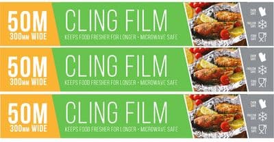 Cling Film 50 Metres x 300mm - Food, Microwave, Freezer, Oven, Safe clingfilm