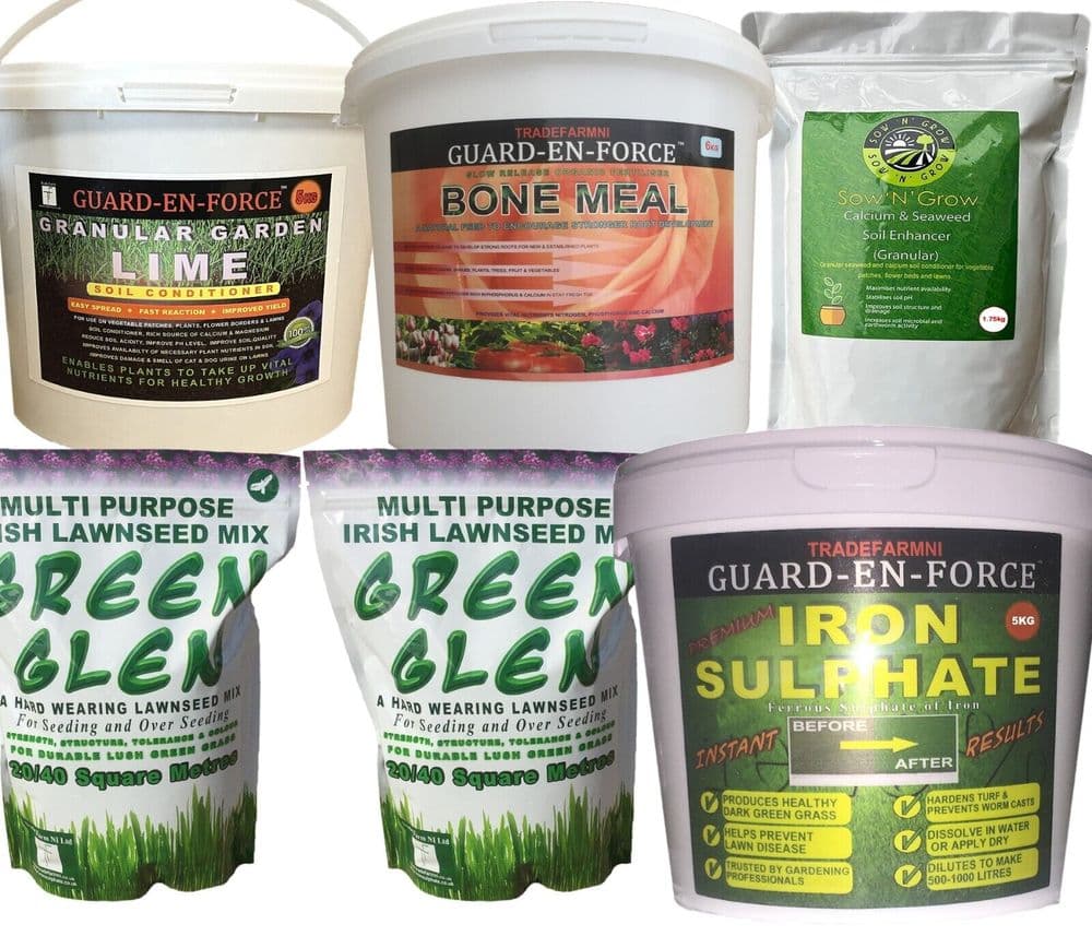 Garden Care Pack Iron Sulphate Lawn Seed Bone Meal Calcium & Seaweed Lime