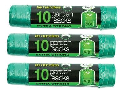 Garden Rubbish Bags - Green Heavy Duty 50 litres - 10 Pack - 89cm Extra Strong